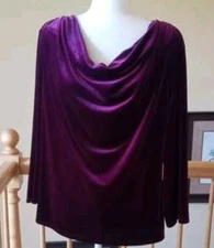 MSK Size L / Lux Plum Velour Velvet Drape Cowl Neck Top Regencycore Elegant NWT 