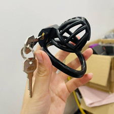 Male Resin Chastity Cage Latch Lock Breathable Cage with 4 Size Rings Bondage SM