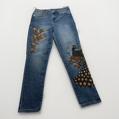 Daine Gilman 4P DG2 Womens Peacock Brown Floral Flowers Skinny Denim Jeans (A13)