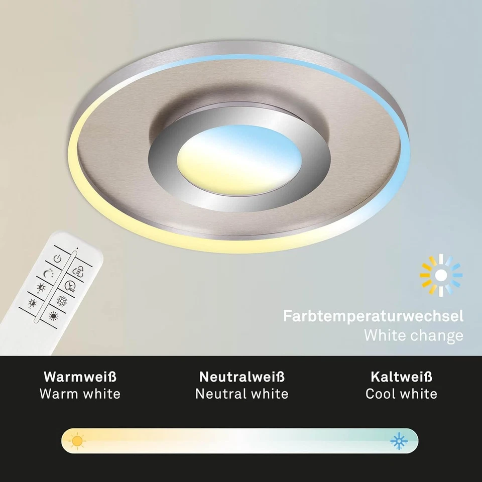 LED Deckenleuchte Nickel Chrom matt Ø50cm 25W 3000lm CCT dimmbar Fernbedienung - Bild 3 von 4