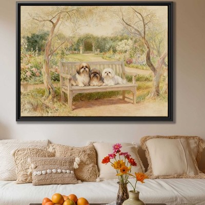 Watercolor Painting Shih Tzu Dog Wall Art Canvas Print Garden Dog Decor Rustic