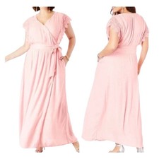 Roaman’s Women's Crinkle Wrap Maxi Dress Size 12W Blush Pink