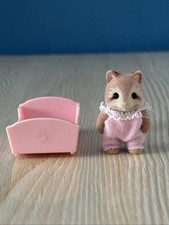 Sylvanian Families Mulberry Raccoon Baby Girl With Cot