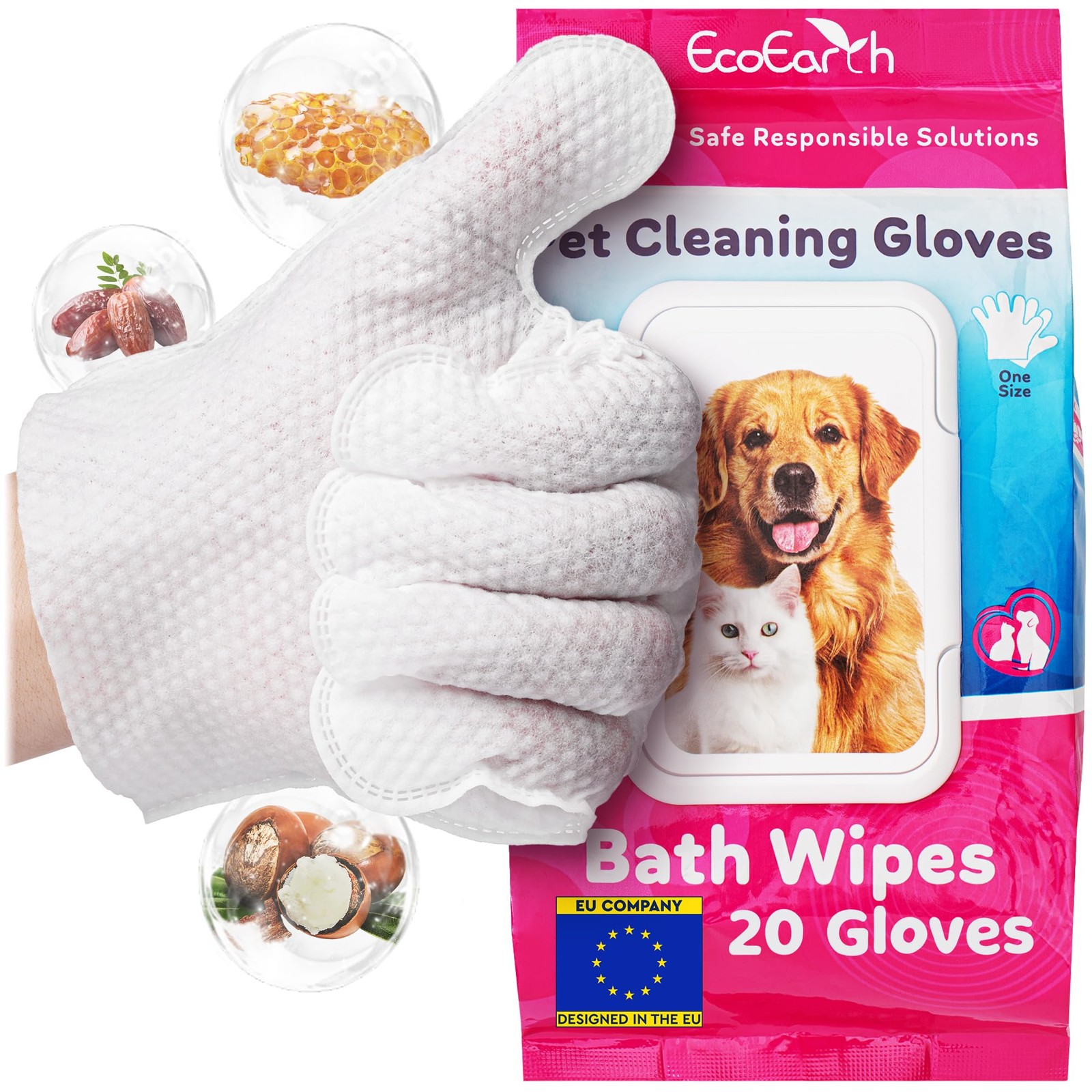 Gants de toilettage chiens et chats sans rinçage - Lingettes poils et pattes 20 pièces