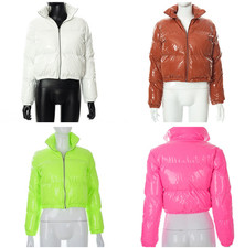 New Women's Winter Warm Cotton Down padded Jacket Thick Cropped PU Quilted Coats