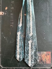 Vtg 50s Hollyvouge California Aqua/ Silver Geometric Silk Neck Tie