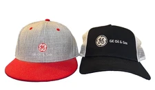 Pair GE OIL & GAS Cap Hat Adjustable General Electric Mesh Otto New Era Snapback