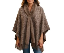 NWT La Fiorentina l Wrap w/ Fur Trim  Reversible Leopard  Chain Print One Size