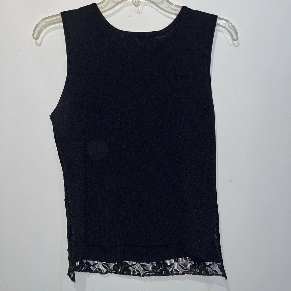 Blusa sin mangas Joseph A para mujer talla mediana negra con superposición de encaje sin mangas Foto 2 de 3