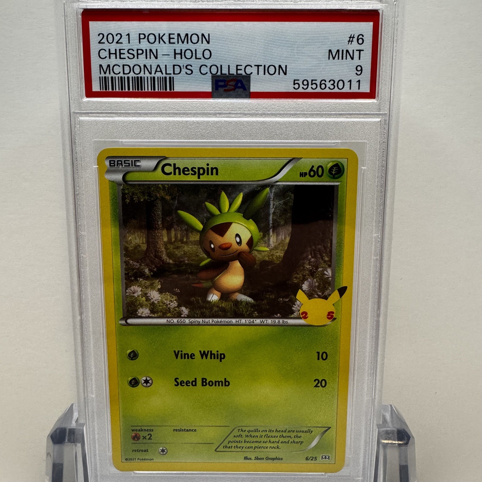 2021 POKEMON MCDONALD'S COLLECTION #6/25 CHESPIN HOLO - PSA 9 MINT