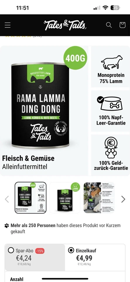 Rama Lamma Hundefutter Nass 24x400gr  - Bild 3 von 4