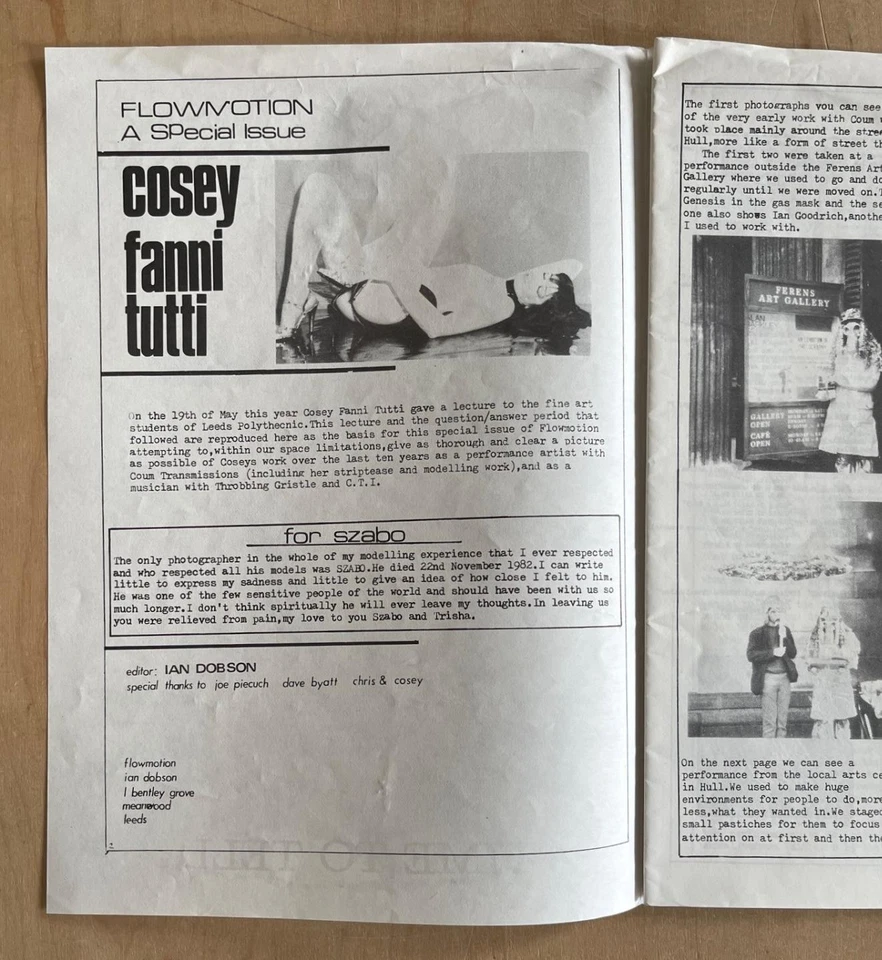 Throbbing Gristle COSEY FANNI TUTTI Time to Tell (1983) Flowmotion Booklet ONLY - Image 2 of 4