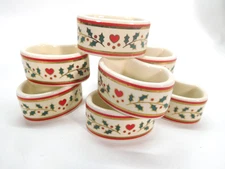 Crowning Touch Porcelain Hearts & Holly Christmas Napkin Rings Holders new (8)