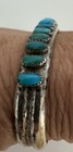Vintage Navajo Sterling 12 Turquoise Cuff Bracelet Signed — photo 9