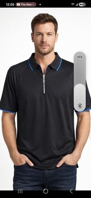Men's XXL/T Michael Kors Black Blue trim Shortsleeve Zipper Polyester Polo Shirt