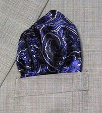 Gascoigne Pocket Square Blue White Black Paisley Men's