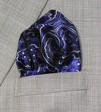 Gascoigne Pocket Square Blue White Black Paisley Men's