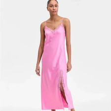 INC Lace Trim Slip Dress Nightgown PINK L