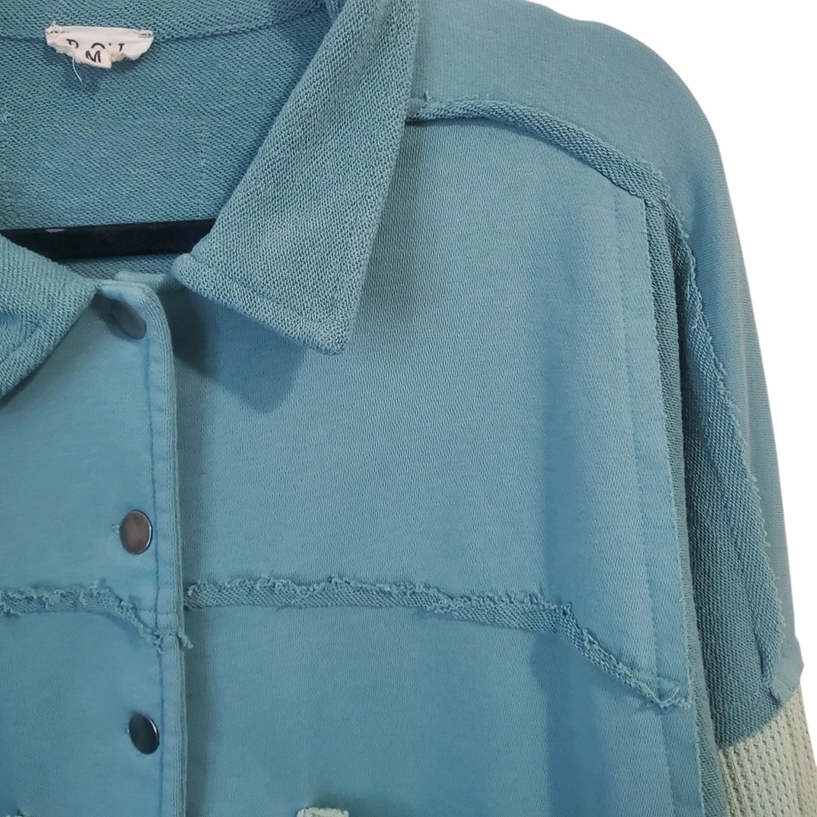 POL Boho Patchwork Button Down Shirt Jacket Green… - image 5