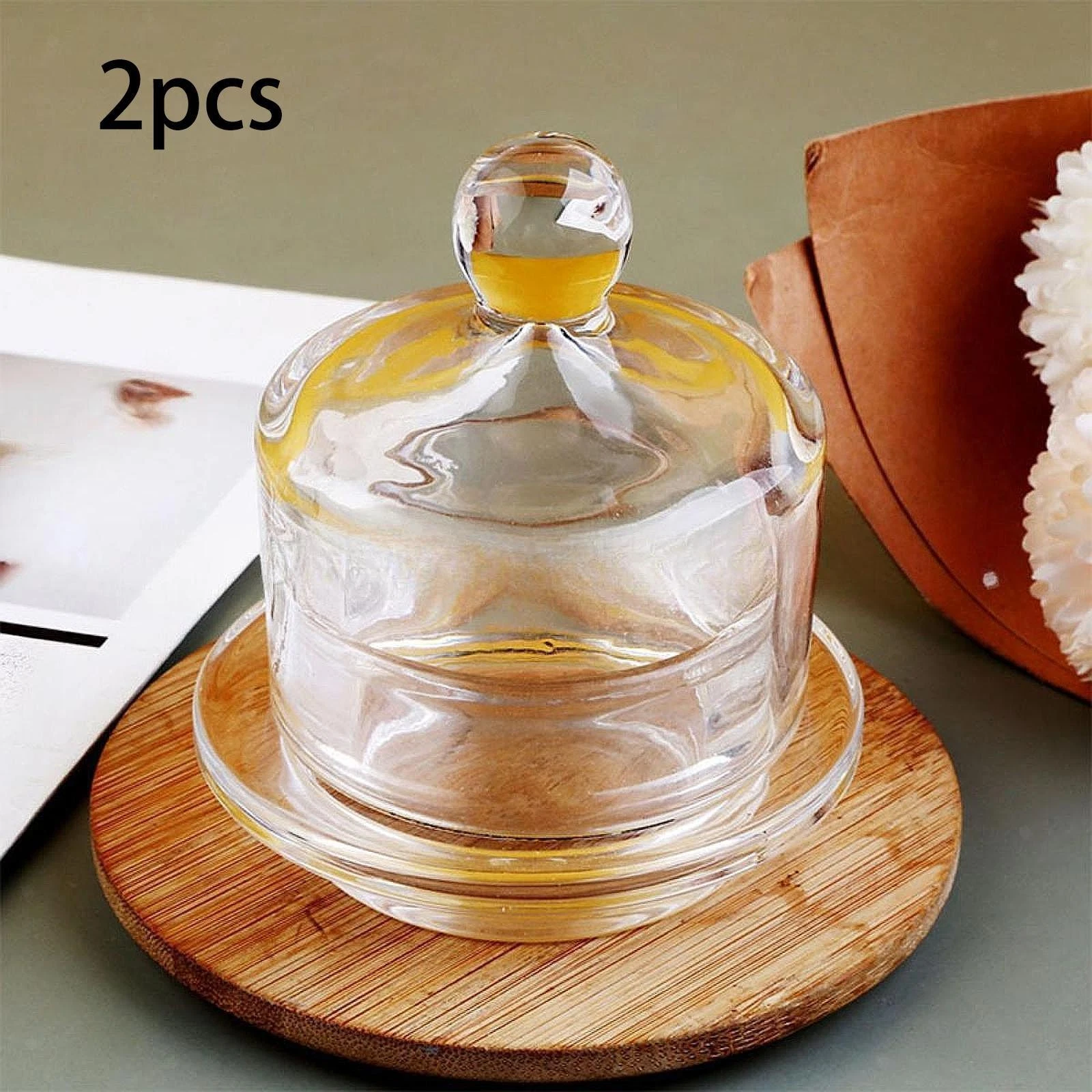 2 Pieces Glass Butter Dishes with Lid Butter Keeper Easy to Clean Holder Tray