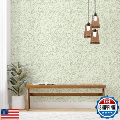 SimonandSiff Floral Peel and Stick Wallpaper Vintage Green Leaf Botanical Rem