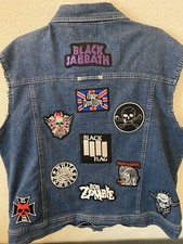 Erika Vest Women’s Xl Blue Denim Vest Featuring Black Sabbath & More Patches