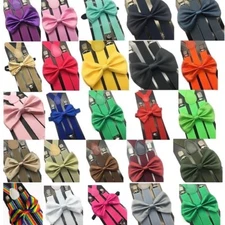 Adult Suspender + Bow-Tie Wedding Matching Set for Adults Men Women (USA Seller)