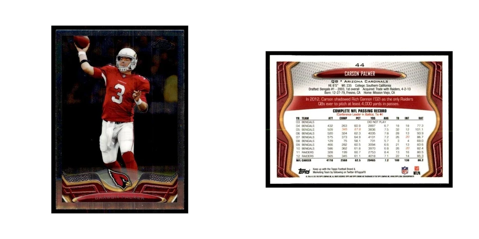2013 Topps Chrome Carson Palmer Football Cards #44 - Image 3 of 3