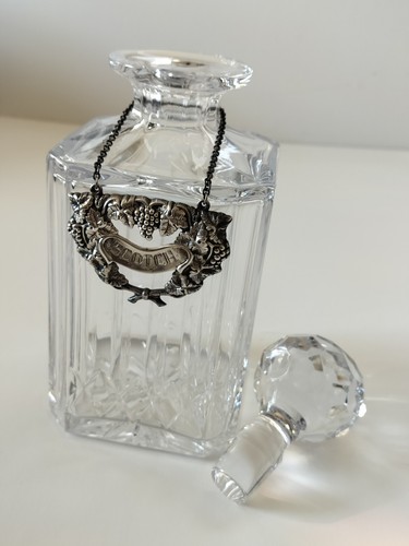 Antique crystal Scotch decanter Sterling Sliver label from prominent estate - Picture 5 of 7