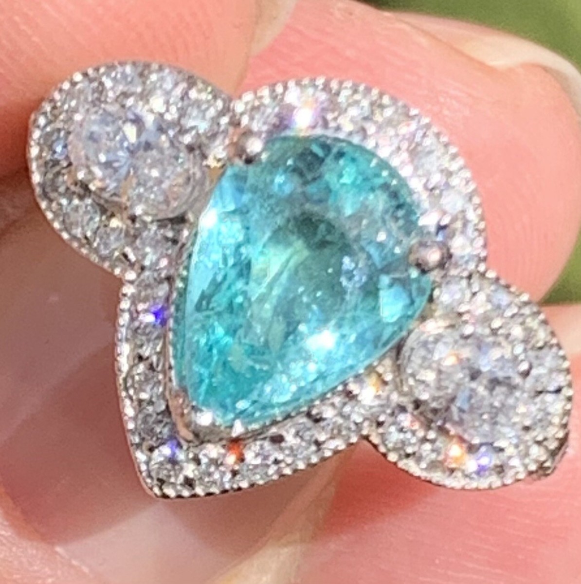18k white gold Turquoise paraiba tourmaline and diamond ring UK