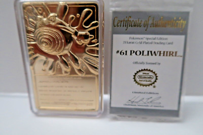 pokemon 23k gold plated trading card poliwhirl Pokemon Poliwhirl 23K Gold-Plated Trading Card 1999 Limited Edition