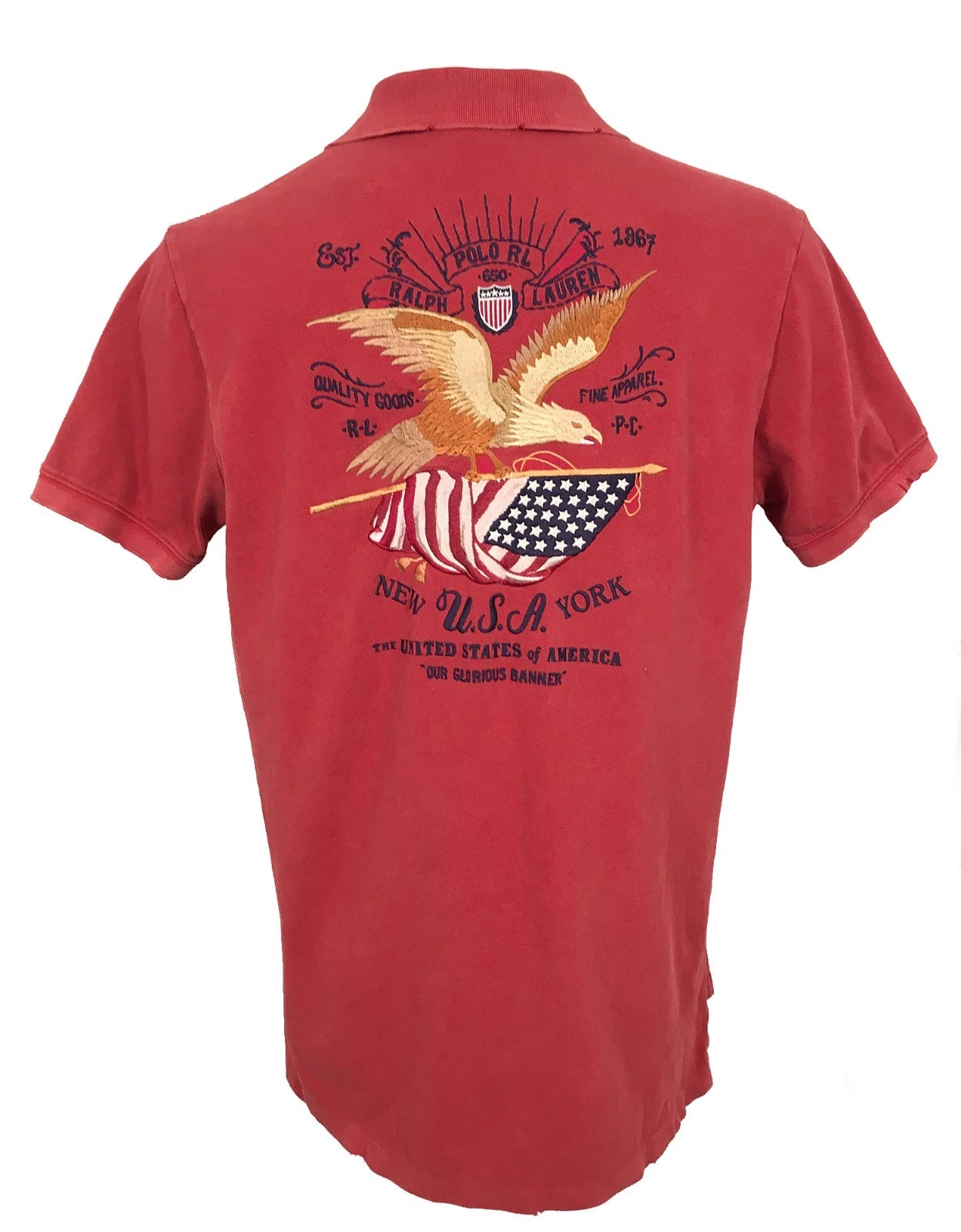 NEW Polo Ralph Lauren Shirt! Red Huge Vintage Style Eagle & USA Flag Custom Fit
