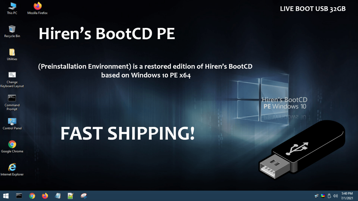 Hiren's Boot USB 2025 Mit Recovery-Tools - Für Windows PC-Reparatur, Virenentfernung, Datenrettung (englisch)