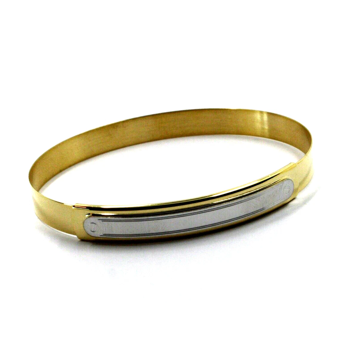 SOLID 18K YELLOW WHITE GOLD UNISEX RIGID BANGLE 7 mm FLAT BRACELET
