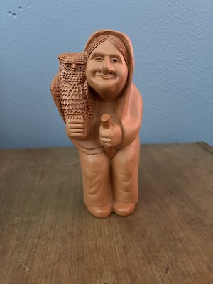 Vintage Signed Witch With Owl Terra Cotta Sculpture Xose Alba