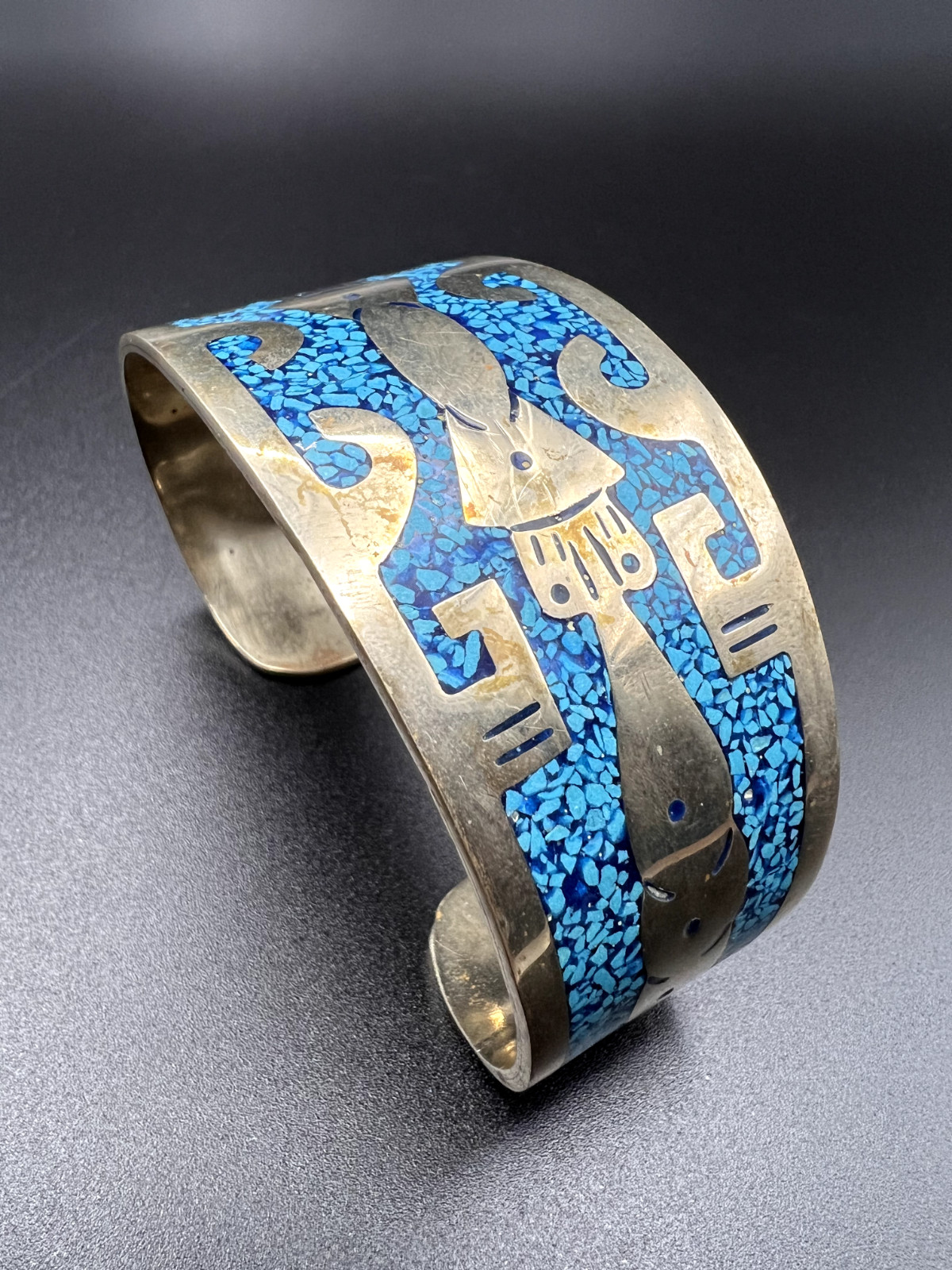 AZTEC Designed Bracelet Signed Sterling Silver Ge… - image 9