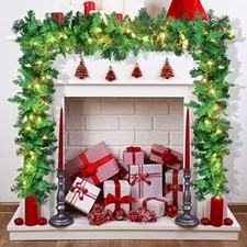 9 Ft by 10 Inch Artificial Christmas Garland Pre-lit with 50 Warm Clear Lights