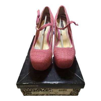 Shoe Republic LA Pink Tweed Square Toe Platform Block Heels Size