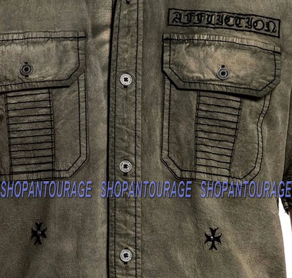 Camisa tejida con botones Affliction Reprieve 110WV772 nueva S/S de moda para hombre Foto 4 de 4