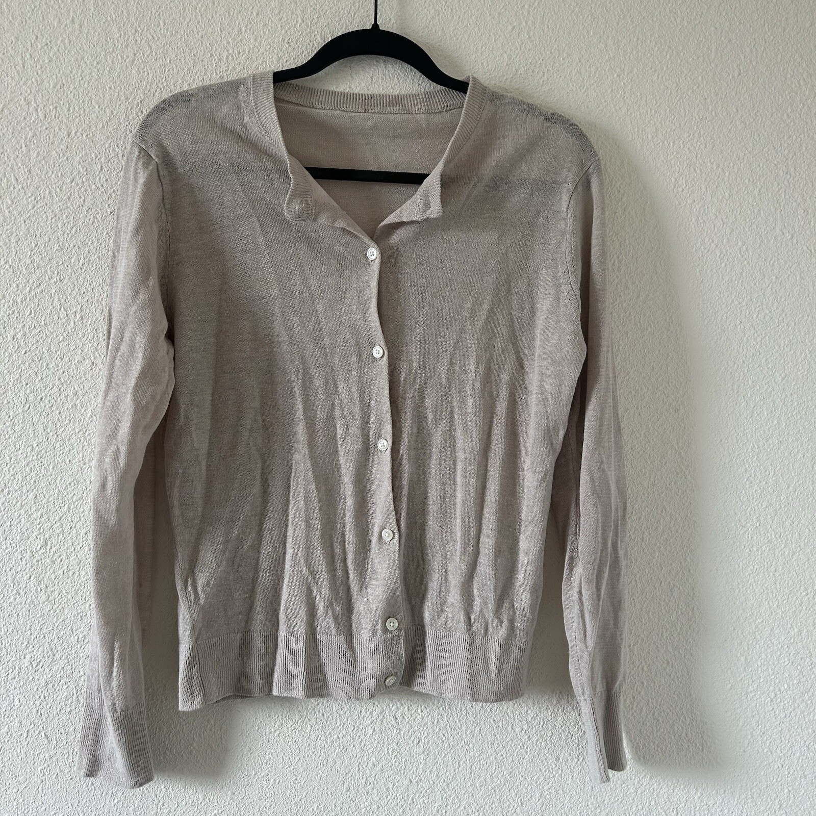 Women’s Beige 100% True Hemp Cardigan Sz Medium Button Minimalist Contemporary