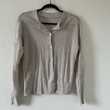 Women’s Beige 100% True Hemp Cardigan Sz Medium Button Minimalist Contemporary