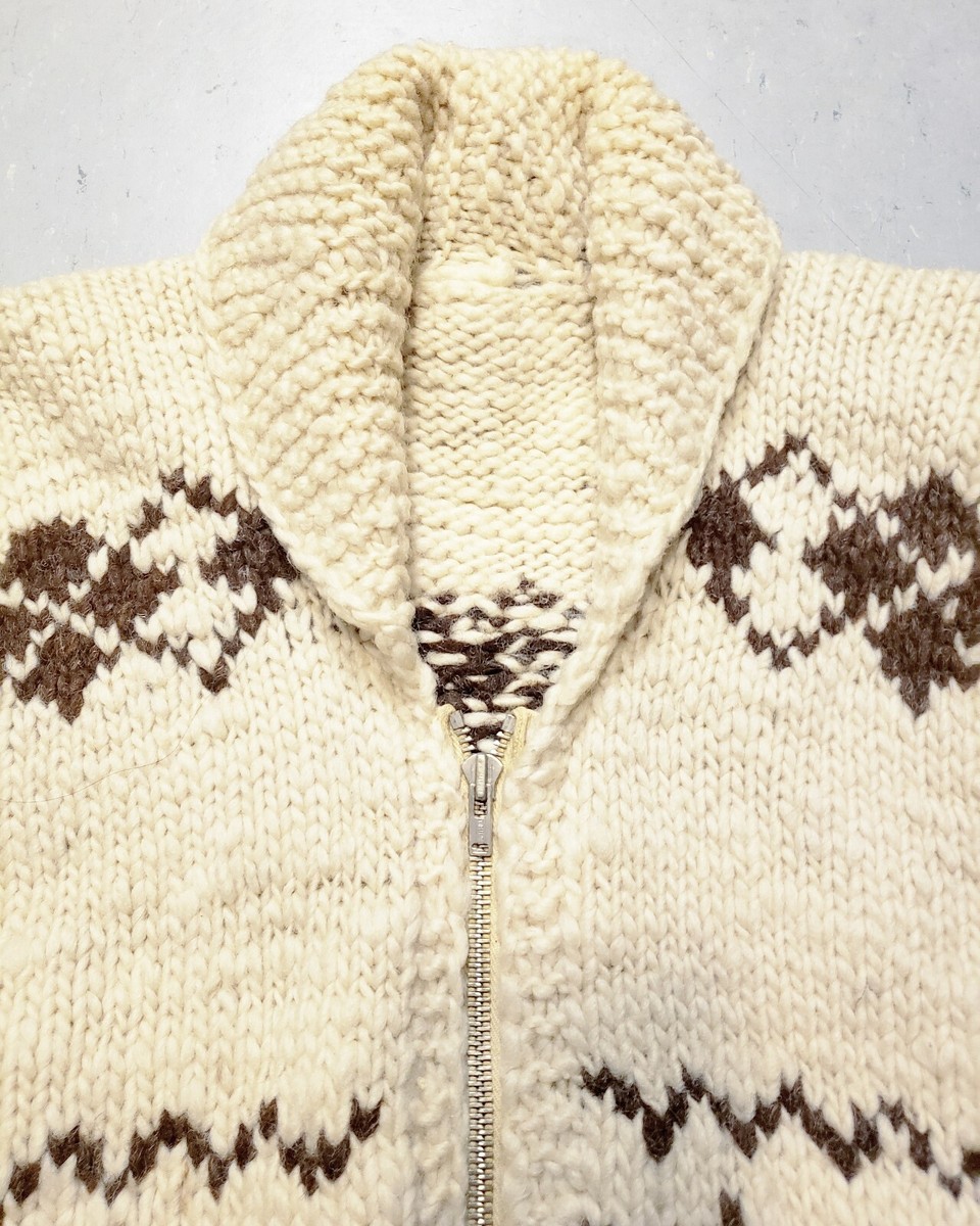 Vtg 50s 60s Argyle Wool Shawl Collar Sweater Zip Up Cardigan Hand