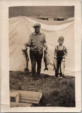 Proud Father and Son Fishing Showing Catch of the Day Family 1930s Vintage Photo