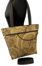 Danny K Beverly Hills Tapestry Purse Large Brown, Teal, Gold Shoulder Tote New