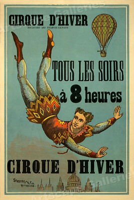 1890s Cirque D'Hiver Classic French Circus Acrobat Poster - 24x36