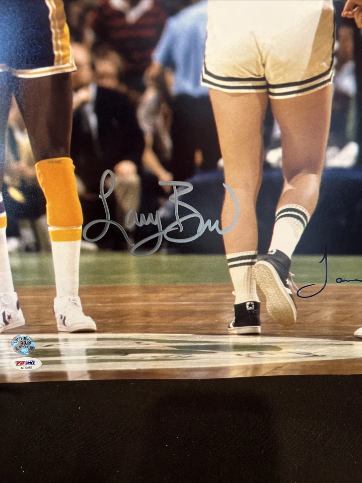 Larry Bird & James Worthy Signed Celtics & Lakers Action 16x20 PSA/DNA BIRD Holo - Image 2 of 4