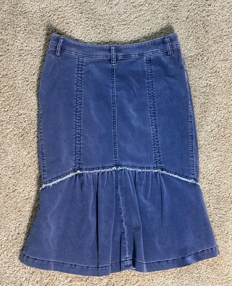 Louie Anthropologie Corduroy Skirt Size 2 – Blue Grey Trumpet Hem – Boho Y2K - Image 2 of 4