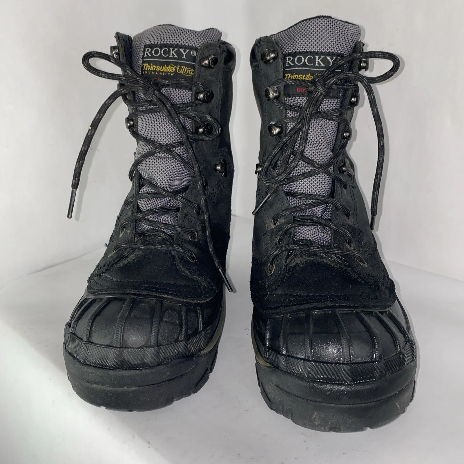 Rocky Thinsulate 600 Gram Mens Leather Winter Boots Insulated Black sz 6M #7656