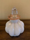 Fenton Rose Crest Milk Glass Melon Perfume Bottle w/ Stopper Vintage 1940's Rare