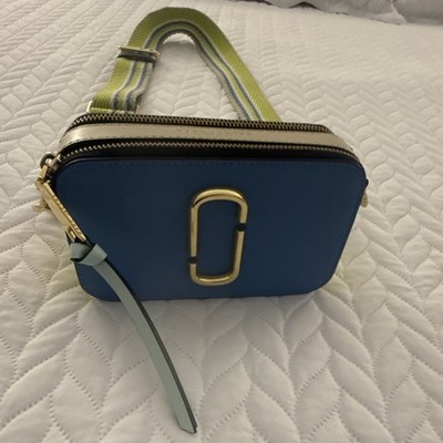 Marc Jacobs Blue Zip Crossbody Bag w/ Adjustable Detachable Strap, Gold Logo